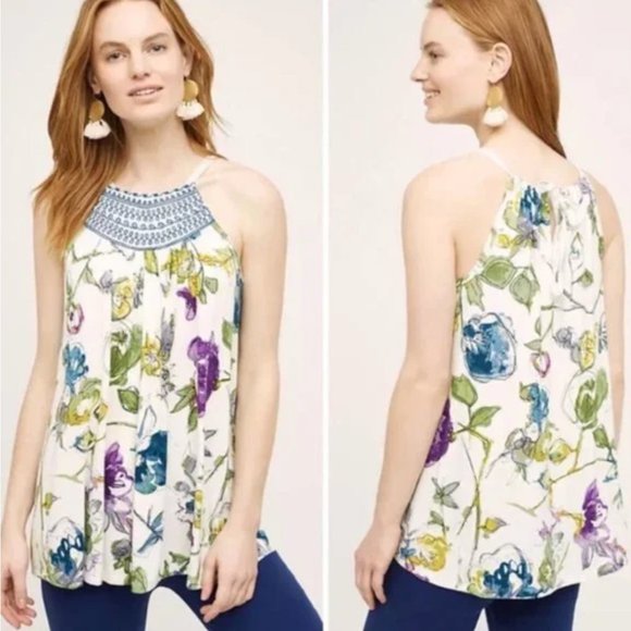 Anthropologie One September Isabel Floral Embroidered High Neck Tank Top M NWT - Picture 2 of 7